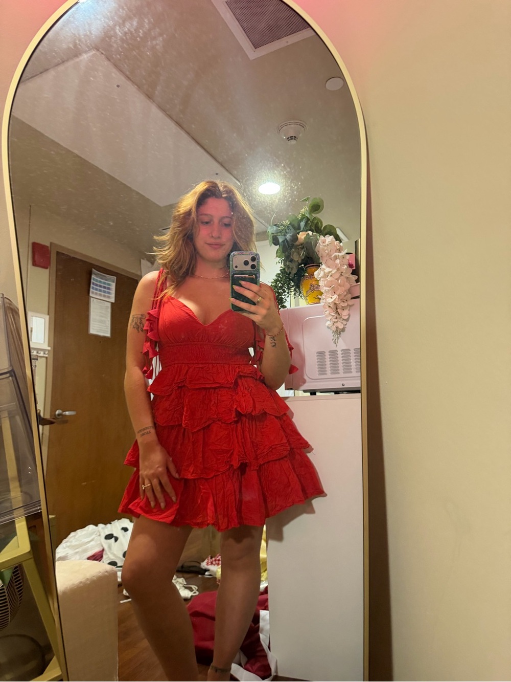 Ruffled Red Tiered Mini Dress with Spaghetti Straps